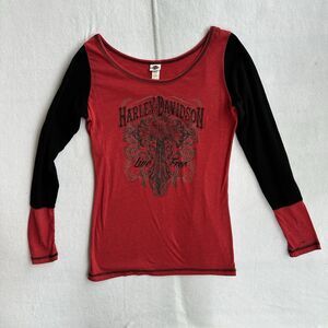 Harley Davidson Red And Black Long Sleeve Women's Shirt Large
